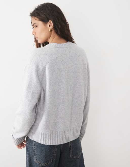Abercrombie & Fitch knitted crew neck jumper in grey marl, 4 of 4