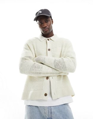 Abercrombie & Fitch knitted crochet shacket in cream