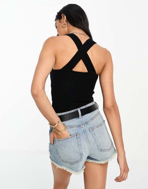 Abercrombie & Fitch knitted cross back top in black, 2 of 4