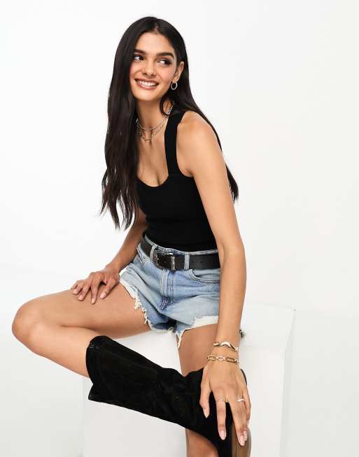 Abercrombie & Fitch knitted cross back top in black, 3 of 4