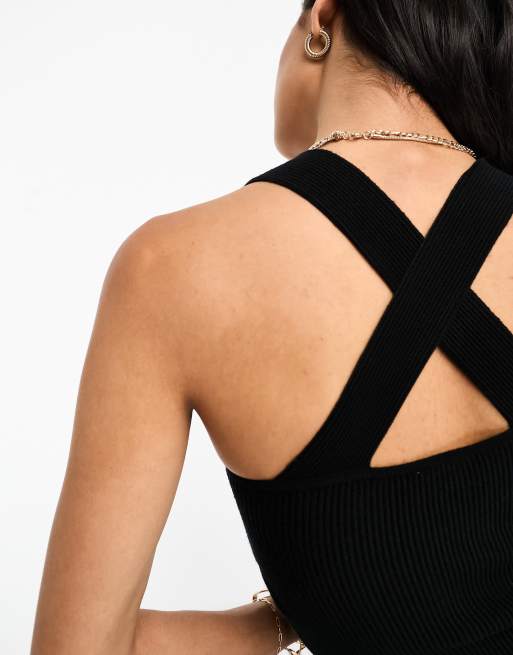 Abercrombie & Fitch knitted cross back top in black, 4 of 4