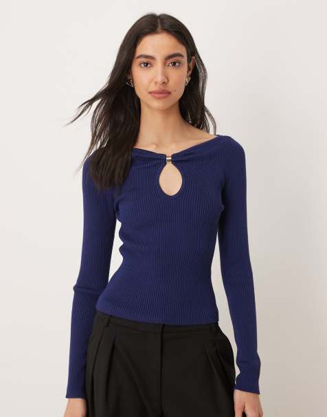 Abercrombie & Fitch knitted cut out front hardware top in royal blue - view 1