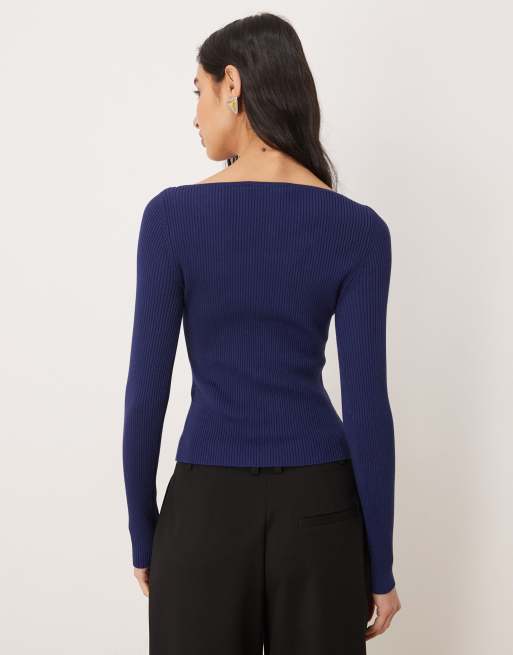Abercrombie & Fitch knitted cut out front hardware top in royal blue, 4 of 4