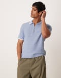 [Abercrombie & Fitch] Abercrombie & Fitch knitted half zip polo top with contrast binding in blue XS BLUE