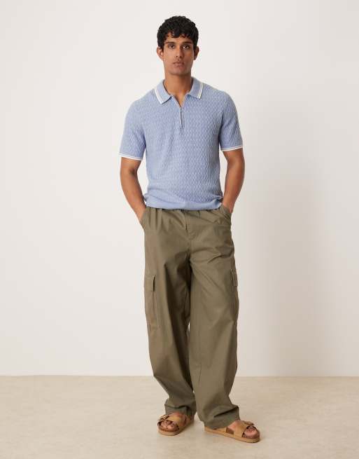 Abercrombie & Fitch knitted half zip polo top with contrast binding in blue, 2 of 4