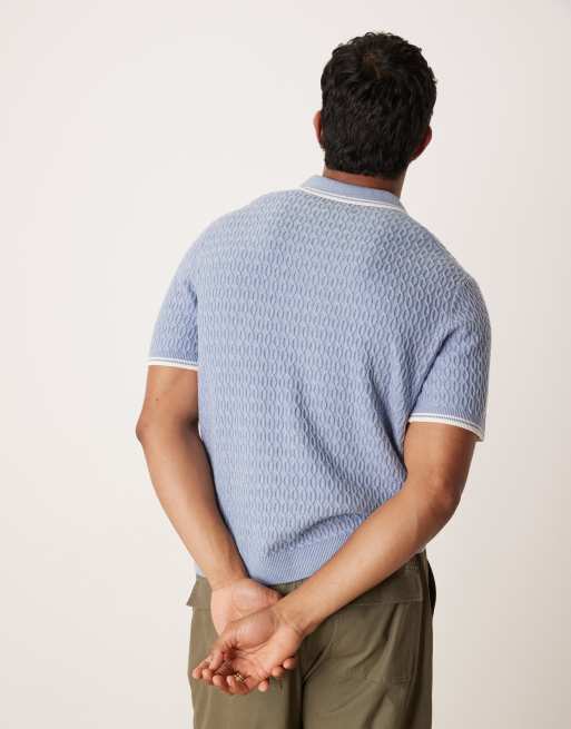 Abercrombie & Fitch knitted half zip polo top with contrast binding in blue, 3 of 4