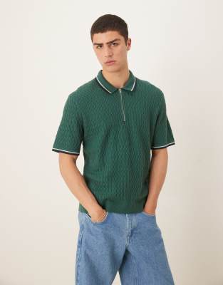 Abercrombie & Fitch Abercrombie & Fitch knitted half zip polo top with contrast binding in green