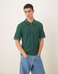 [Abercrombie & Fitch] Abercrombie & Fitch knitted half zip polo top with contrast binding in green XS GREEN