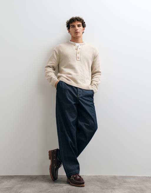 Abercrombie & Fitch knitted henley jumper in cream, 4 of 5