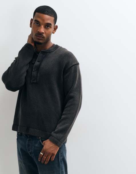 Abercrombie & Fitch knitted henley jumper washed grey - view 1