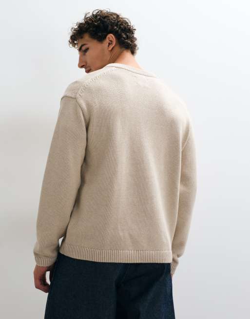 Abercrombie & Fitch knitted henley sweater in cream, 5 of 5