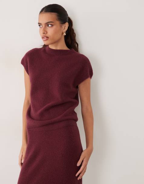 Abercrombie & Fitch knitted high neck top co-ord in burgundy - view 1