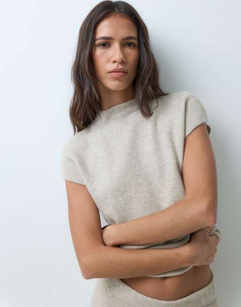 Abercrombie & Fitch knitted high neck top co-ord in mink - view 1