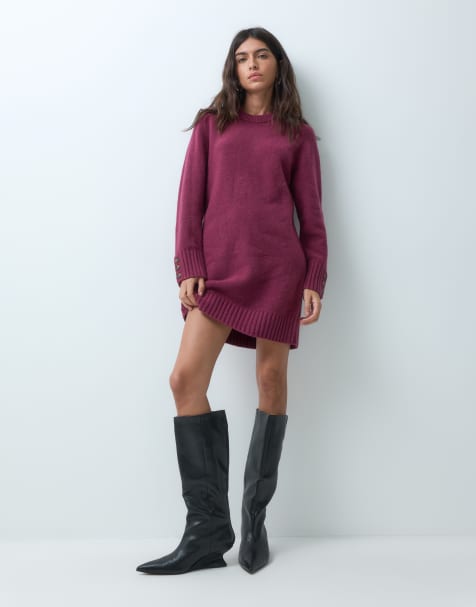 Abercrombie & Fitch knitted jumper dress in burgundy - view 1