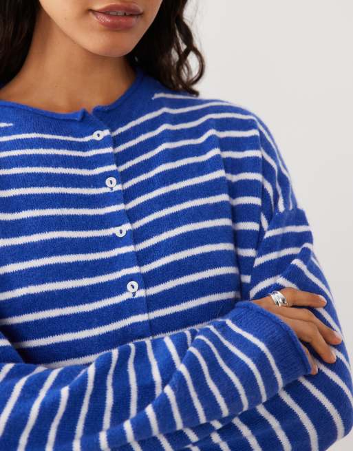Abercrombie & Fitch knitted lightweight cardigan in blue stripe, 3 of 4
