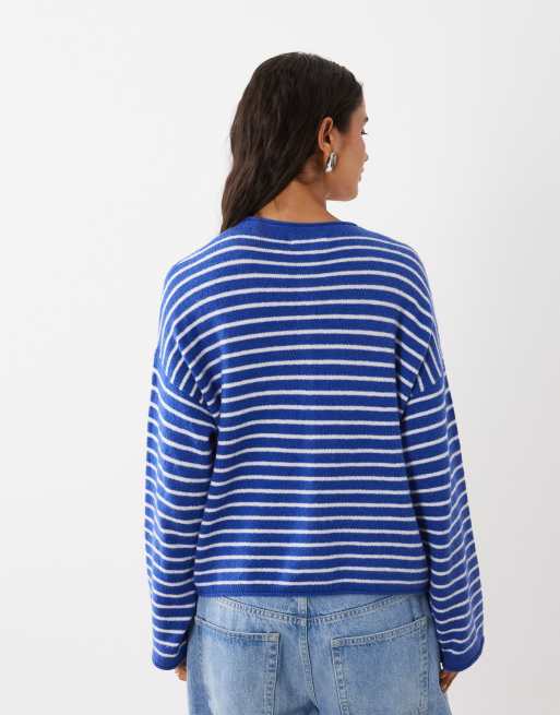 Abercrombie & Fitch knitted lightweight cardigan in blue stripe, 4 of 4