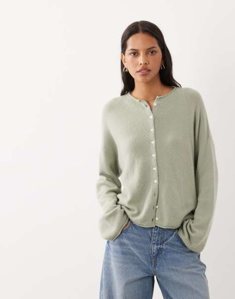 Abercrombie & Fitch knitted lightweight cardigan in sage green - view 1