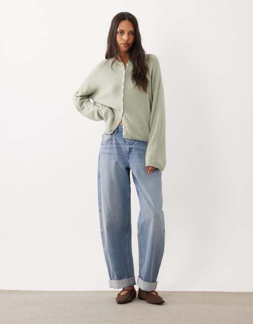 Abercrombie & Fitch knitted lightweight cardigan in sage green, 2 of 4