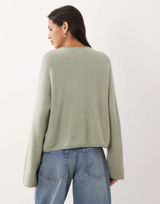 Abercrombie & Fitch knitted lightweight cardigan in sage green, 3 of 4