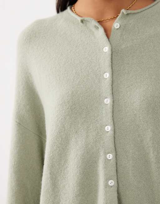 Abercrombie & Fitch knitted lightweight cardigan in sage green, 4 of 4