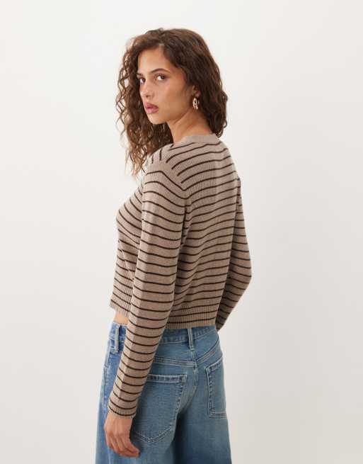 Abercrombie & Fitch knitted micro cardigan in brown stripe, 4 of 4