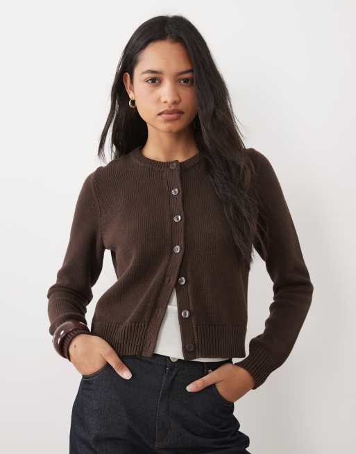 Abercrombie & Fitch knitted micro cardigan in brown, 3 of 4