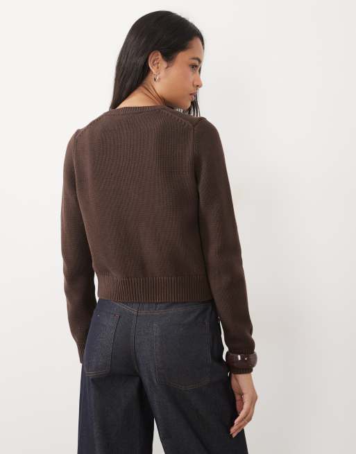 Abercrombie & Fitch knitted micro cardigan in brown, 4 of 4