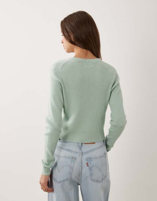 Abercrombie & Fitch knitted micro cardigan in mint green, 4 of 5