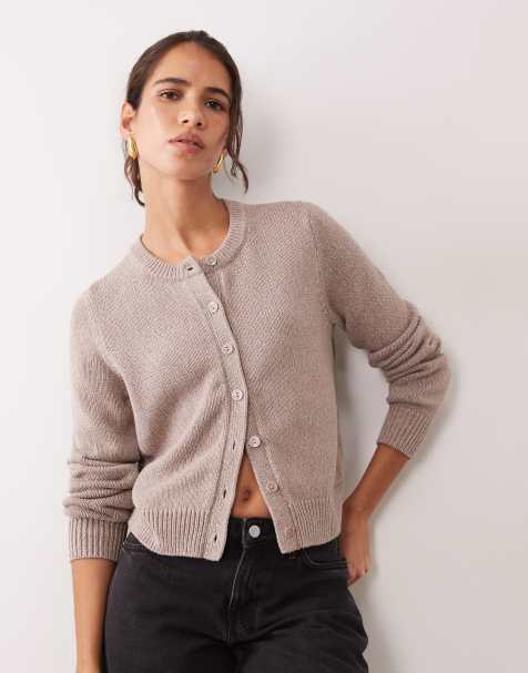 Abercrombie & Fitch knitted micro cardigan in oatmeal - view 1