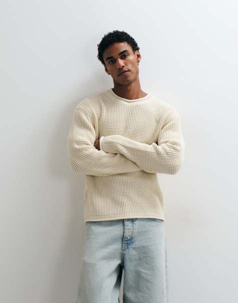 Abercrombie & Fitch knitted mock neck jumper in cream - view 1