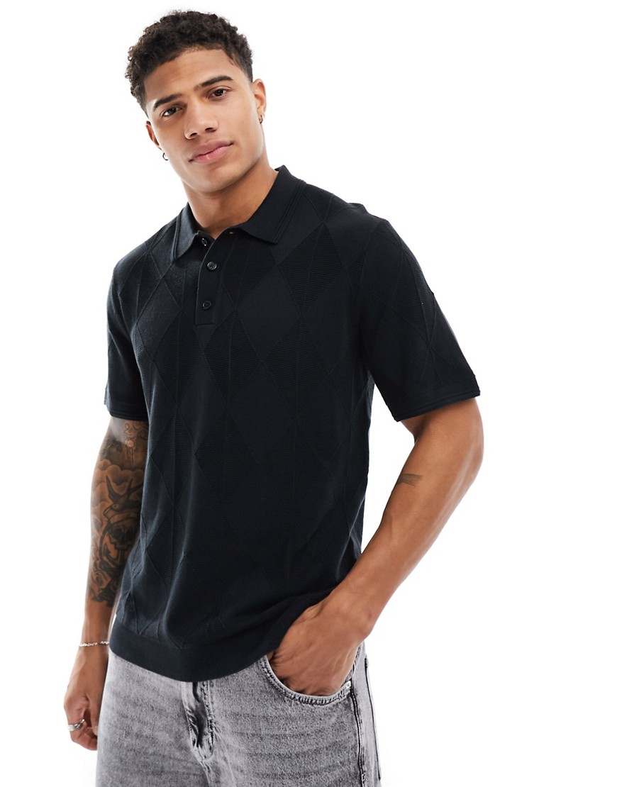 Abercrombie & Fitch knitted polo in black