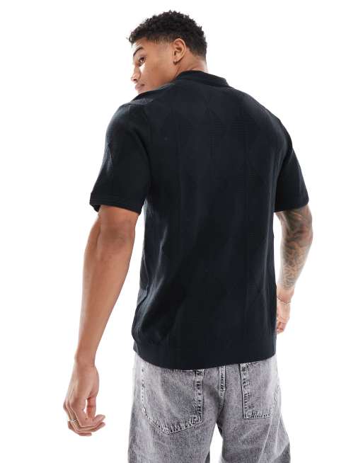 Abercrombie & Fitch knitted polo in black, 2 of 4