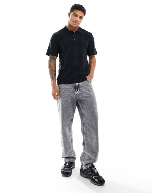 Abercrombie & Fitch knitted polo in black, 3 of 4