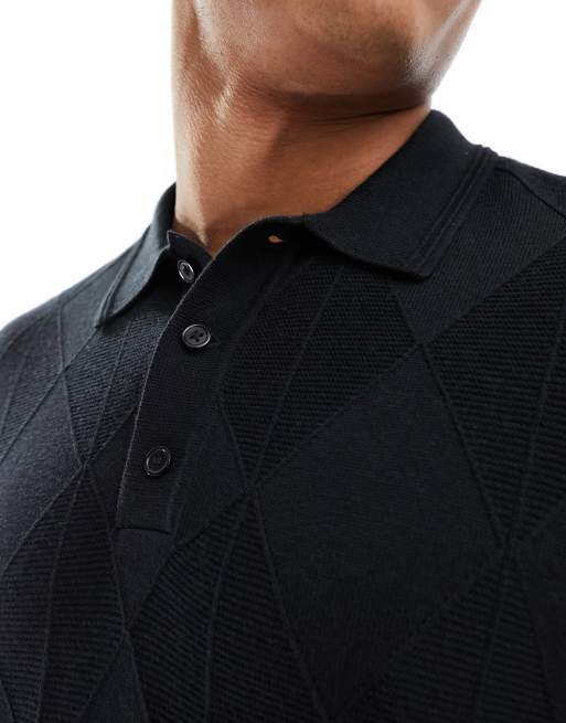 Abercrombie & Fitch knitted polo in black, 4 of 4