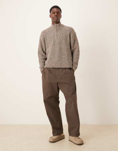 Abercrombie & Fitch knitted quarter zip cosy jumper in brown - view 1