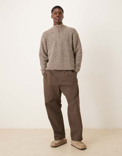 Abercrombie & Fitch knitted quarter zip cosy jumper in brown, 2 of 5