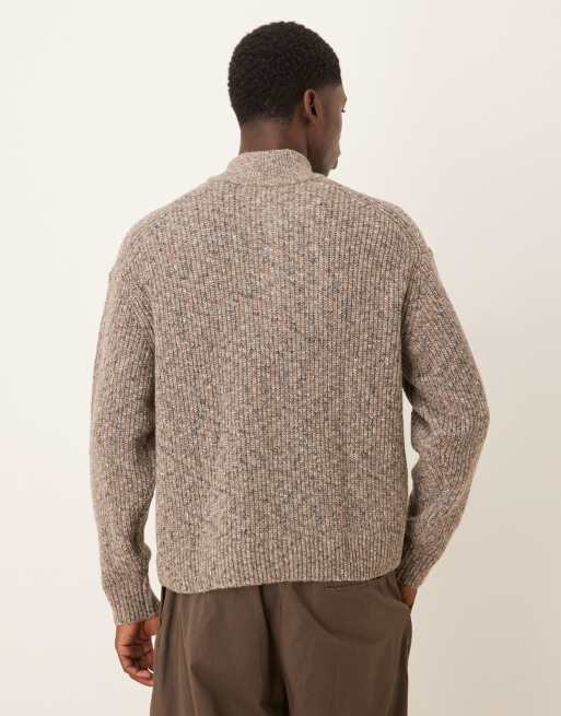 Abercrombie & Fitch knitted quarter zip cosy jumper in brown, 3 of 5