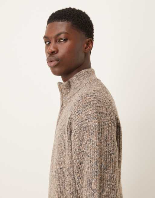 Abercrombie & Fitch knitted quarter zip cosy jumper in brown, 4 of 5
