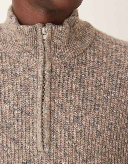 Abercrombie & Fitch knitted quarter zip cosy jumper in brown, 5 of 5