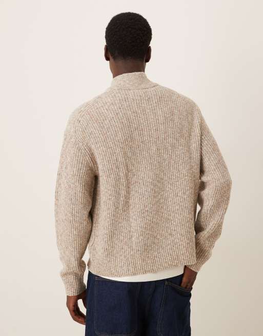 Abercrombie & Fitch knitted quarter zip cosy jumper in cream, 3 of 5