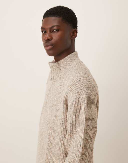 Abercrombie & Fitch knitted quarter zip cosy jumper in cream, 4 of 5
