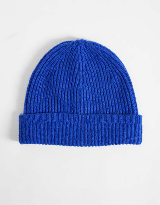 Abercrombie & Fitch knitted ribbed beanie in royal blue, 3 of 3