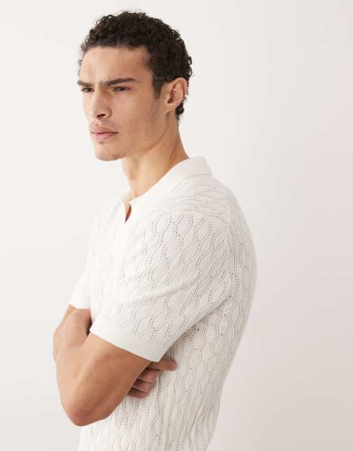 Abercrombie & Fitch knitted short sleeve polo in white, 5 of 5