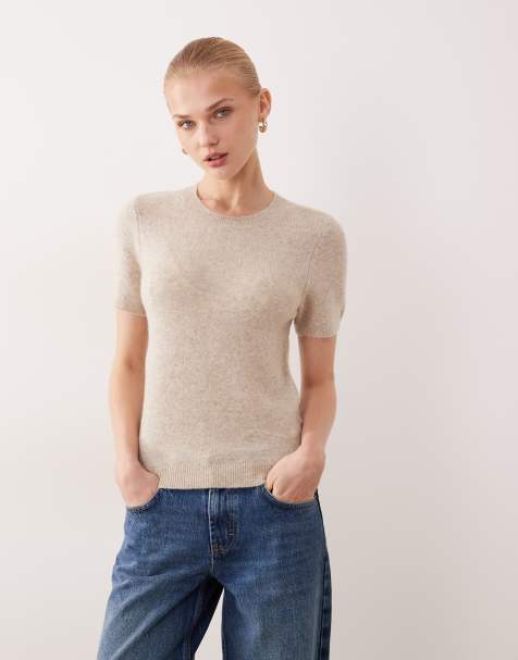 Abercrombie & Fitch knitted skimming t-shirt in beige