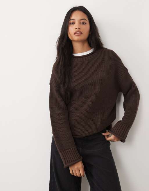 Abercrombie & Fitch knitted slouchy jumper in brown, 2 of 4
