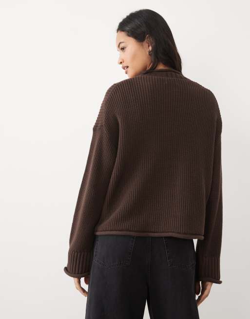 Abercrombie & Fitch knitted slouchy jumper in brown, 4 of 4