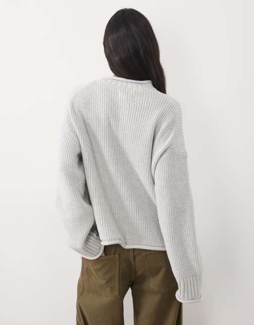 Abercrombie & Fitch knitted slouchy jumper in light grey, 2 of 4