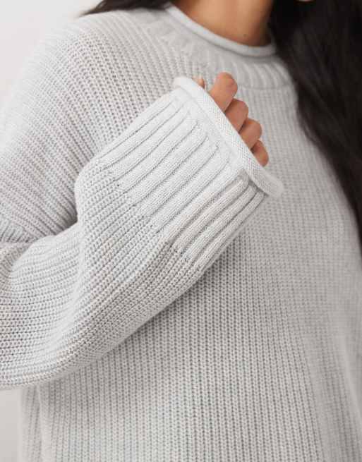 Abercrombie & Fitch knitted slouchy jumper in light grey, 3 of 4