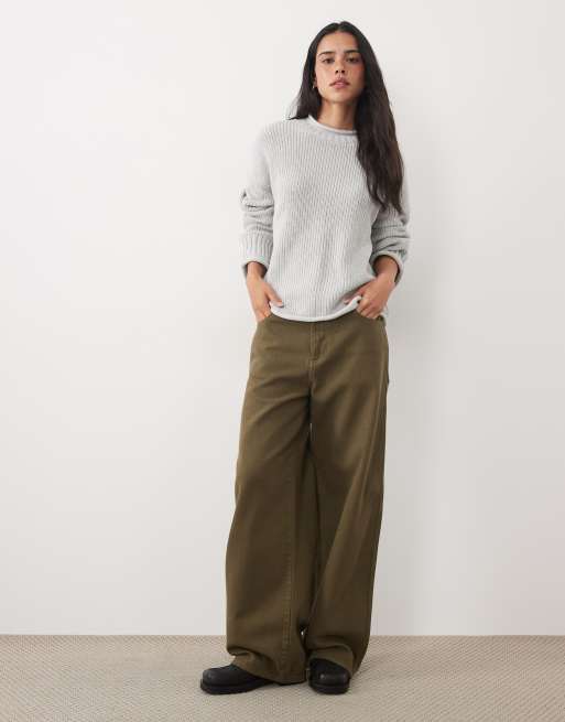 Abercrombie & Fitch knitted slouchy jumper in light grey, 4 of 4