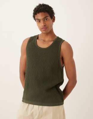 Abercrombie & Fitch knitted vest in khaki - view 1